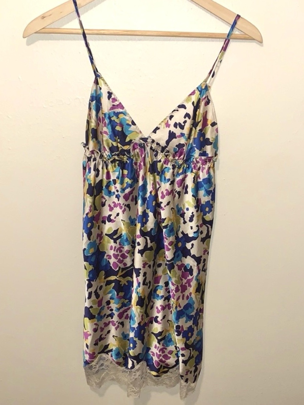 Victoria's Secret Floral Satin Chemise Slip Dress Watercolor Lace S Small
